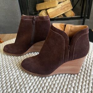 Lucky Brand Dark Brown Suede Side Zip Booties
